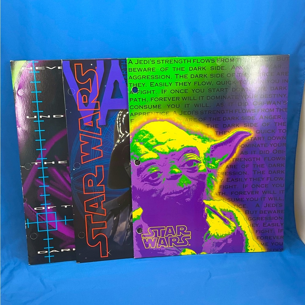 VTG 90s Star Wars 3-hole pocket folders - set of 3 - Darth Vader & Yoda